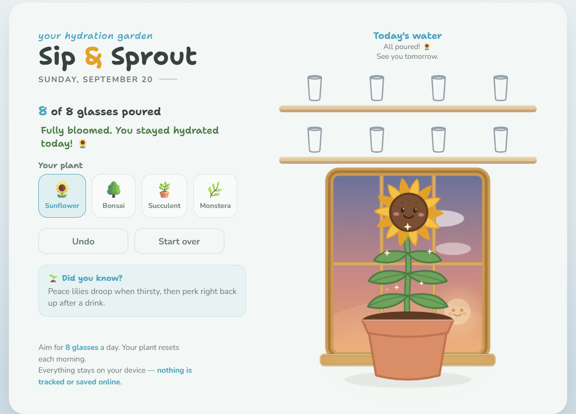 Hydration Garden — pour glasses of water to grow your plant